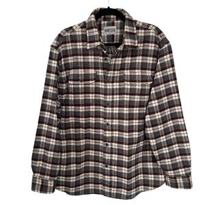 Hunter Men's Cotton Flannel Plaid Button-Down Shirt Cream Grey Brown XL